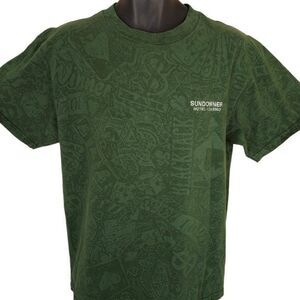 Vintage Sundowner Casino T Shirt Mens Size Large Green 90s All Over Print CLOSED